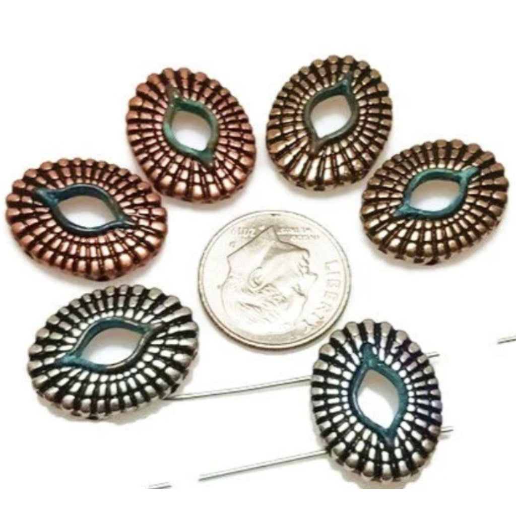 Slider Beads (6 pcs) 2 hole Beads 2 hole Slider Beads Oval Beads Spacer Beads Metal Beads Flat Beads Bracelet Beads 346-N4 FST