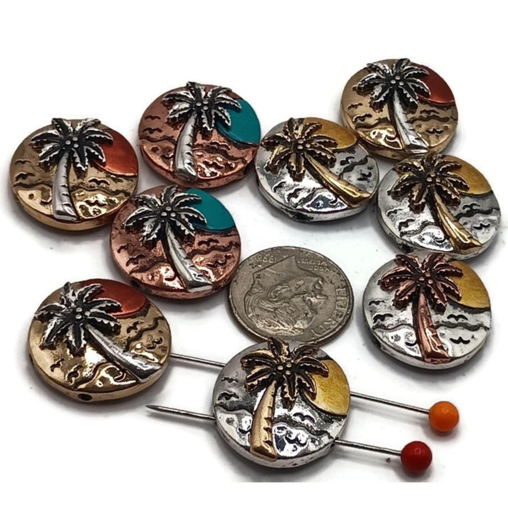 Slider Beads (Qty 9) 2 hole slider beads - Palm Tree Design for Jewelry Making, Crafting or Beading into Bracelets or Necklaces 586-M15 FST