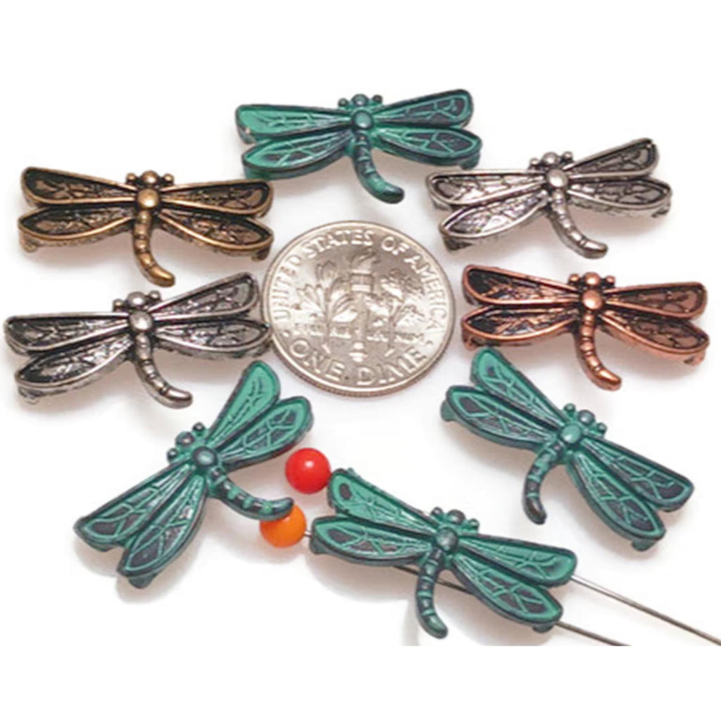2 Hole Double Strand Slider Beads (8 pc) 2 Hole Double Strand for Jewelry Making into Bracelets or Necklaces Side Drilled Dragonfly 393-M11 FST
