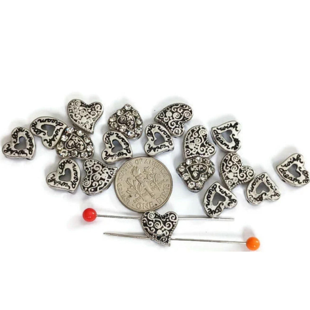 2 Hole Slider Beads (Qt 18) Heart Beads 2 hole Slider Beads bracelet beads Metal Beads 4 hole beads Spacer Beads flat Beads 399-M1 FST