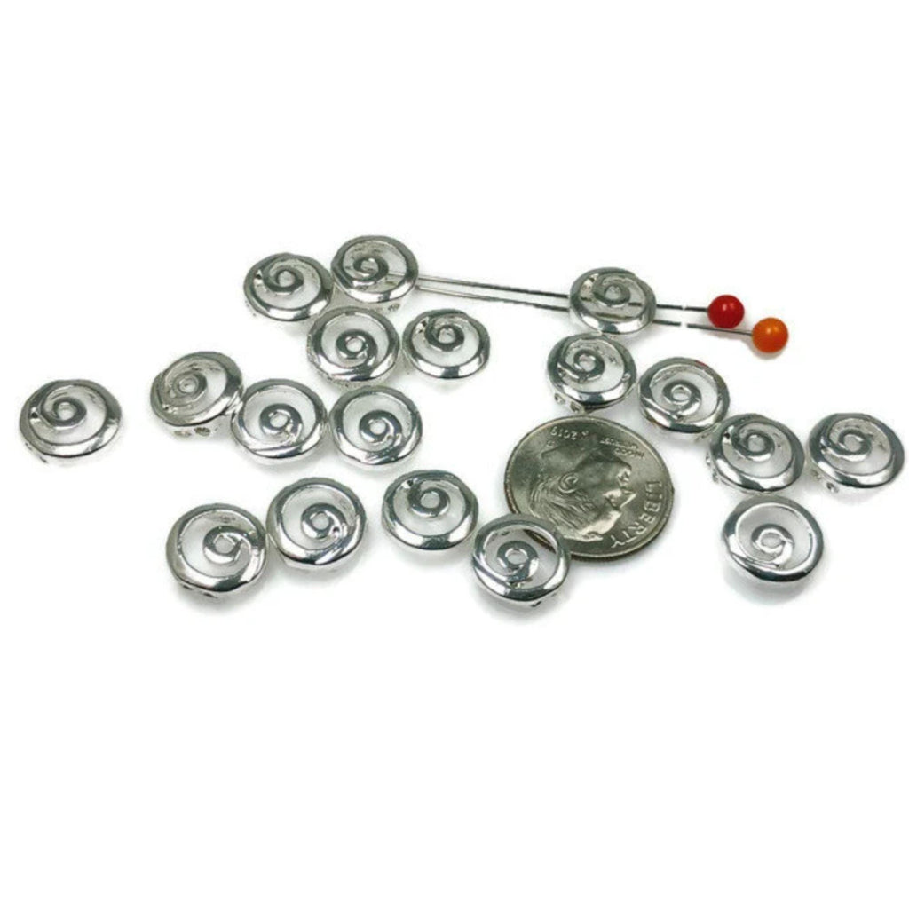 2 Hole Slider Beads (18 pc) Swirl Beads Coin Beads Silver Beads Spacer Beads Sliderbeads 2 hole beads Unique Beads Flat Beads 270-N12 FST