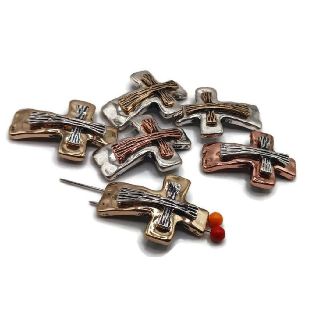2 hole slider beads (Qt 6) Cross Metal Beads that are Perfect for Jewelry Making and Designing for Necklaces and Bracelets 535-M18 FST