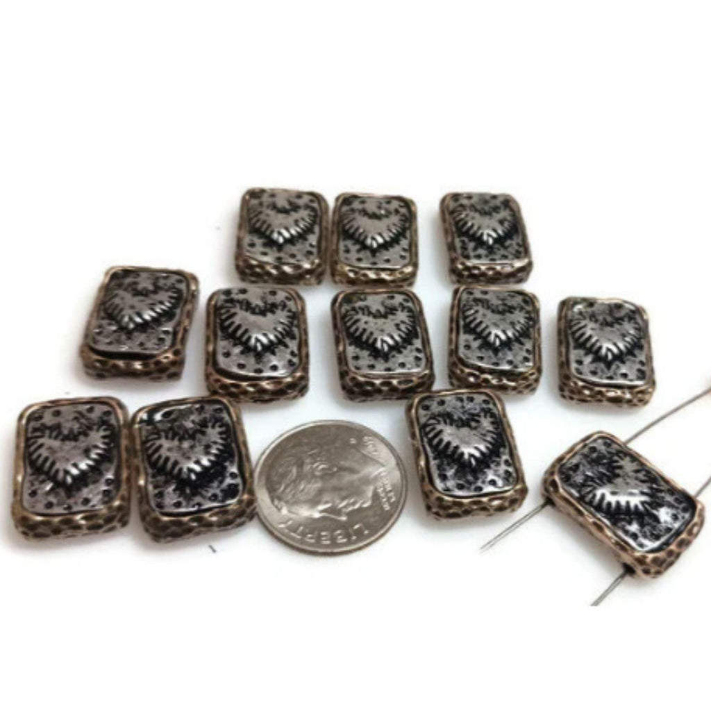 Slider Beads (12 pcs) 2 hole slider Beads 2 hole Beads Heart Beads Bracelet Spacer Beads Silver Metal Beads 446-M7 FST
