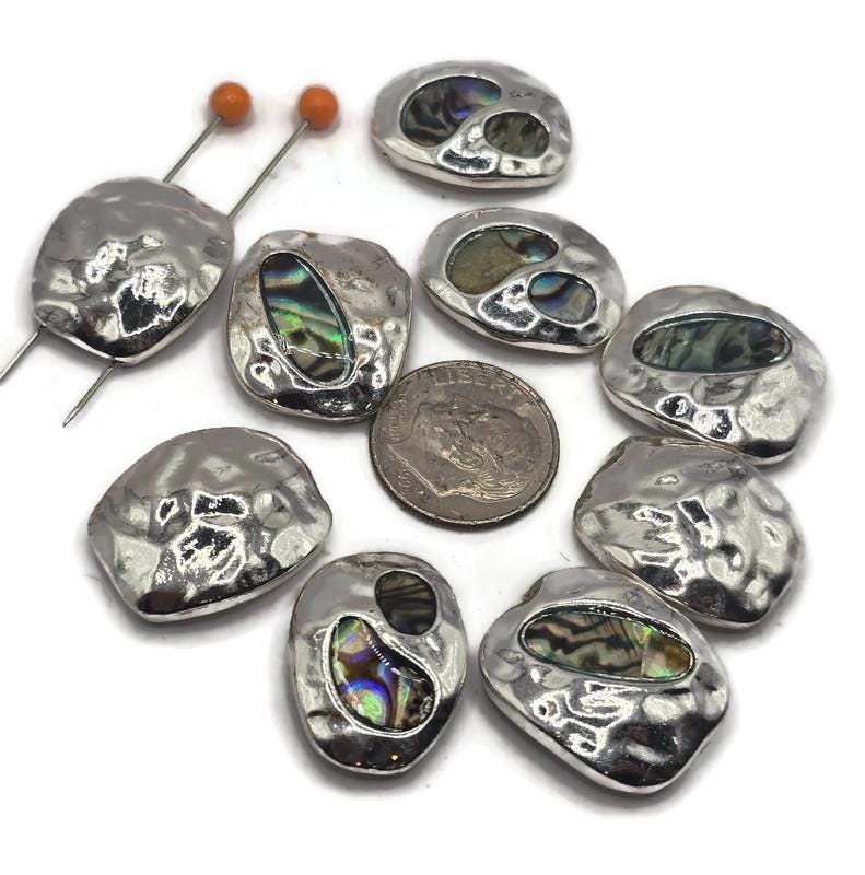 Slider Beads (9 pc) 2 hole for Jewelry Making into Bracelets or Necklaces or Crafting Silver Metal with Hammered Look 598-N4 FST