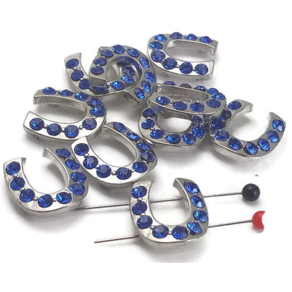 Metal Slider Beads in 10 Capri Blue Horseshoes for Jewelry Making, Crafting, Beading into Necklaces or Bracelets 6273-R4 FST