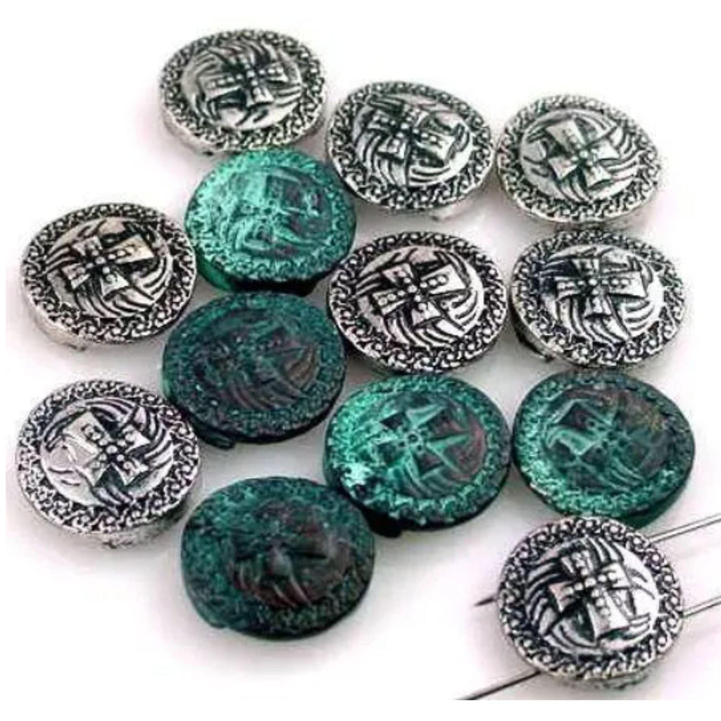 2 hole Slider Beads (Qty 12) Cross Beads Spacer Beads Coin Beads Silver Beads Flat Beads Round Beads Circle beads -10966-M9 FST