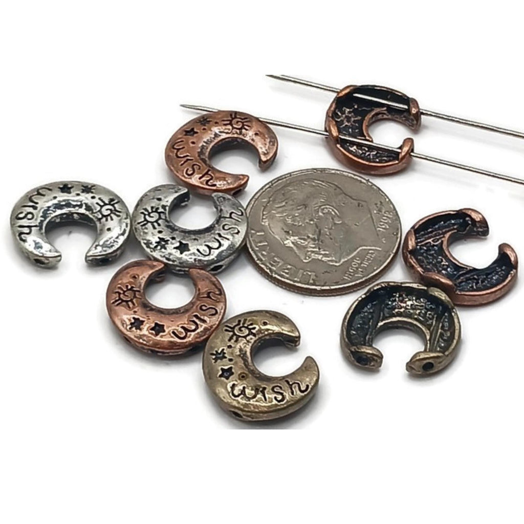 Slider Beads (8 pcs) 2 hole Beads 2 hole Slider Beads Inspirational Beads Moon Beads Spacer Beads Silver Metal Beads 337-M14 FST