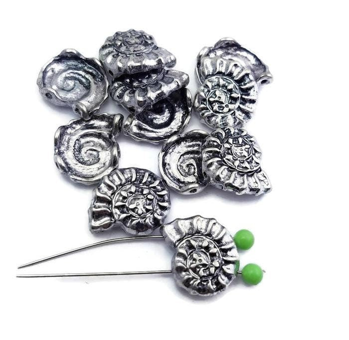 2 Hole Slider Beads ( Qty 11) Sea Life Beads Shell Beads Sea Shell Beads Silver Beads Focal Beads P132 M9 FST