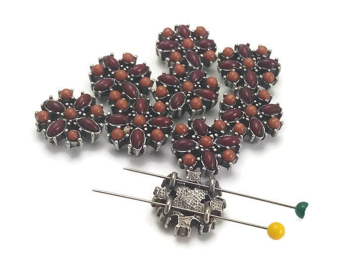 9 pewter 2 hole slider beads cast metal 7504-R4 FST