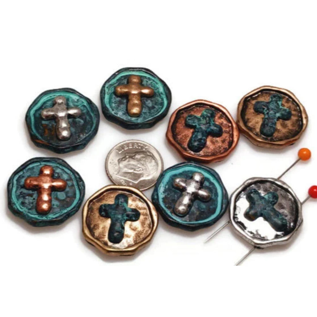 Slider Beads (8 pc) 2 hole beads Cross Beads Metal Beads Spacer Beads Sliderbeads Bracelet Beads Flat Beads patina Beads 419-M1 FST