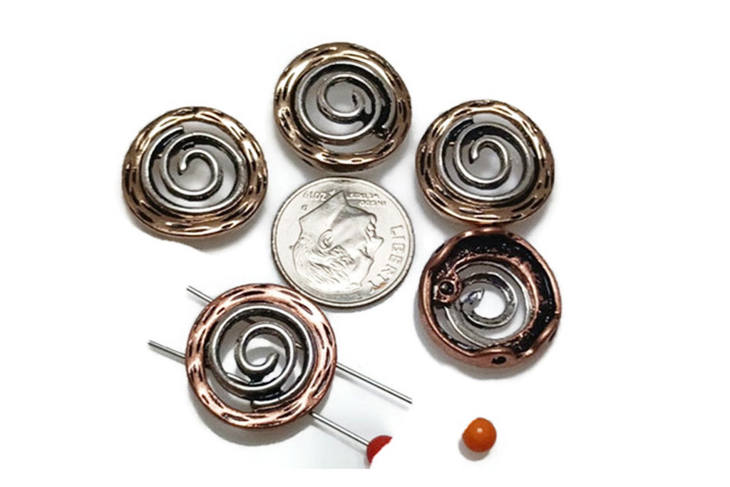 Slider Beads (5 pcs) 2 hole Beads 2 hole Slider Beads Swirl Beads Spiral Beads Spacer Beads Metal Beads Flat Beads Bracelet Beads 349-N4 FST