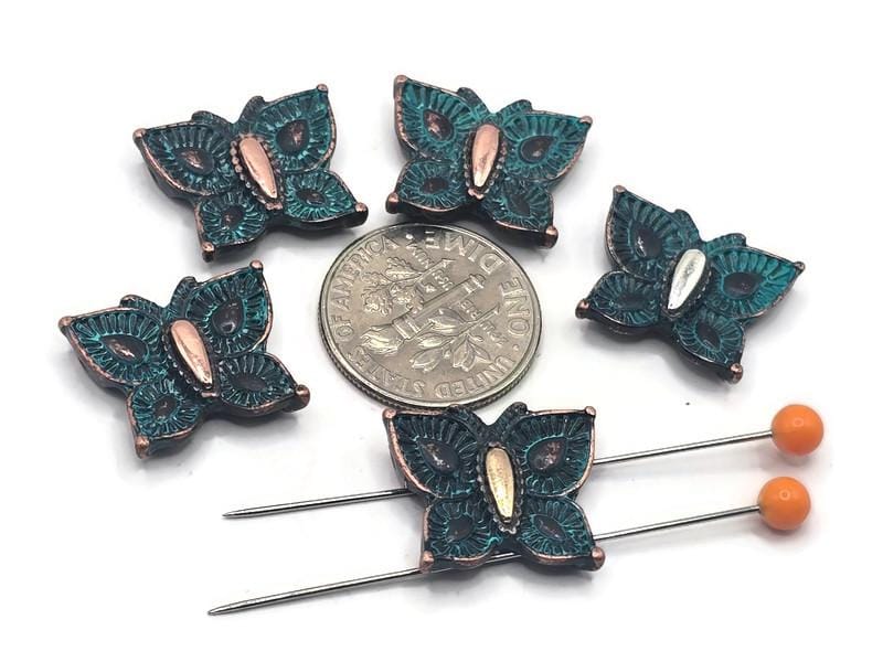 2 Hole Slider Beads (Qt 5) Patina Butterfly Beads 2 hole Slider Beads bracelet beads Metal Beads 4 hole beads flat Beads 388-M11 FST