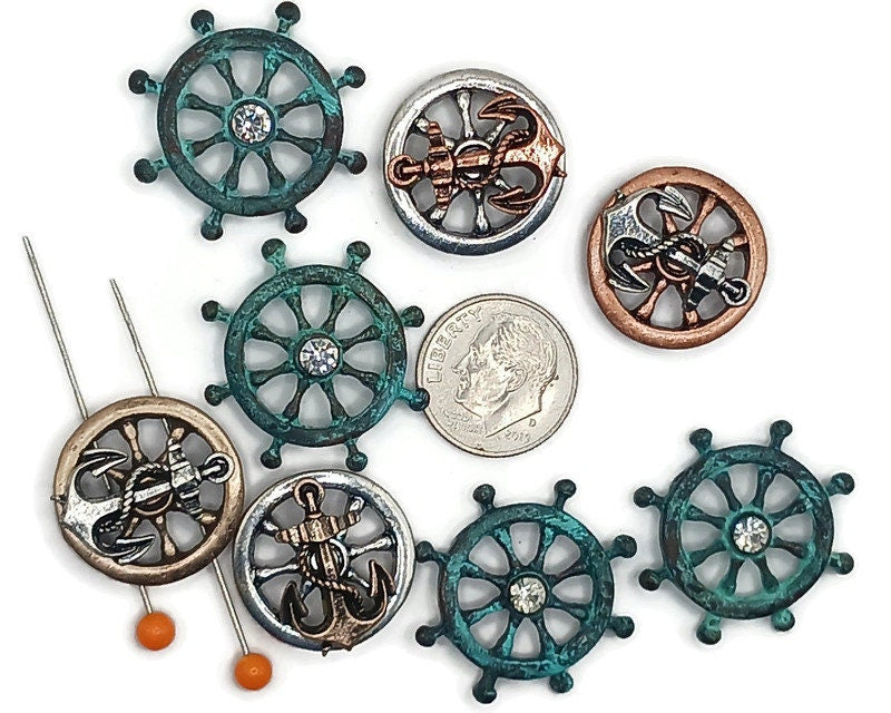 2 Hole Slider Beads (8 pc) Anchor Boating Metal Beads for Jewelry Making for Necklace Bracelet Designs 556-M7 FST