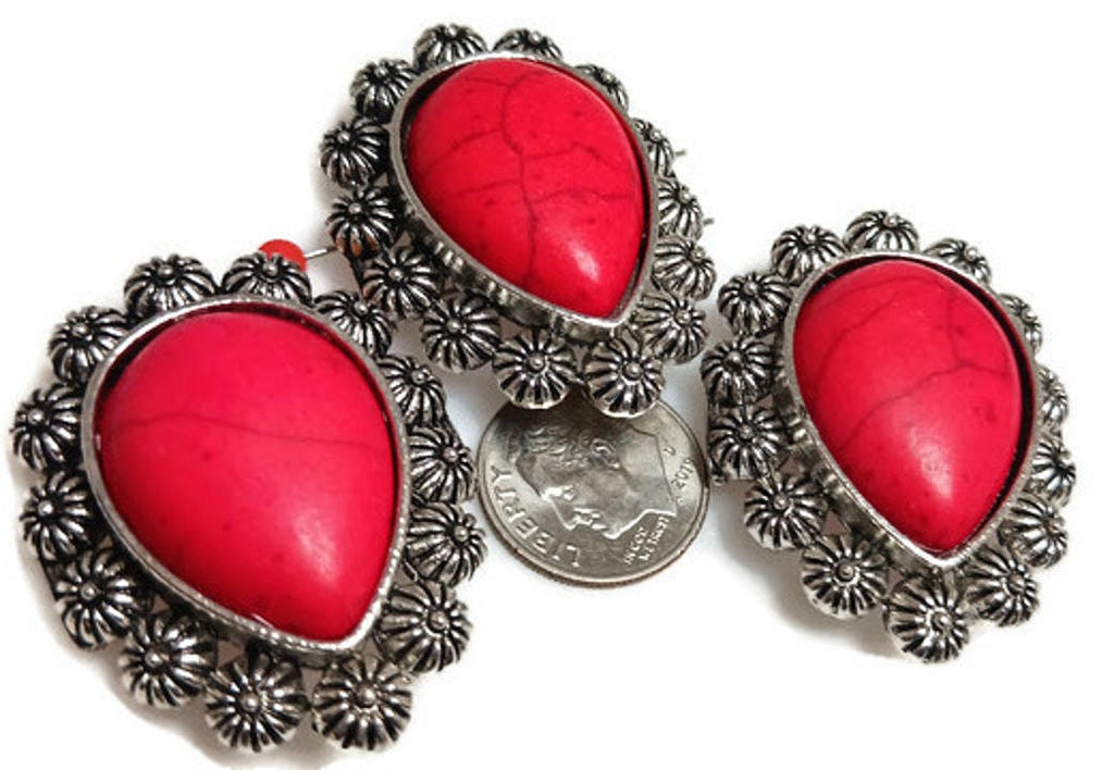 2 hole slider beads (Qty 3 ) Western Beads Faux Red Turquoise Beads Unique Beads Rectangle Beads Focal Beads Bracelet Beads 309-N12 FST
