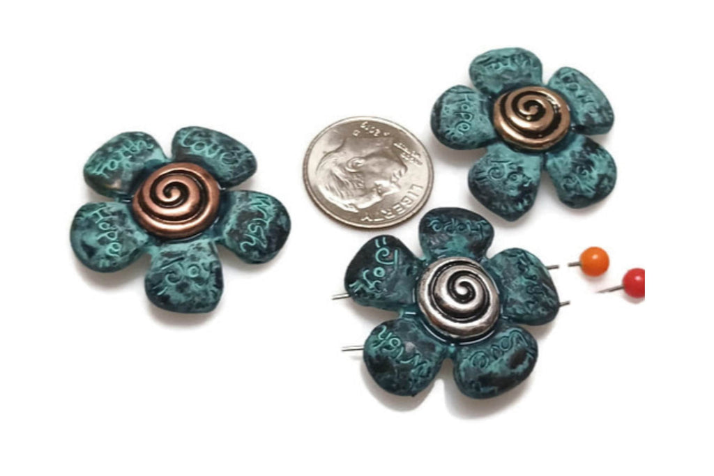 Slider Beads (3 pcs) 2 hole Beads 2 hole Slider Beads floral Beads flower Beads Spacer Beads Patina Metal Beads 351-N4 FST