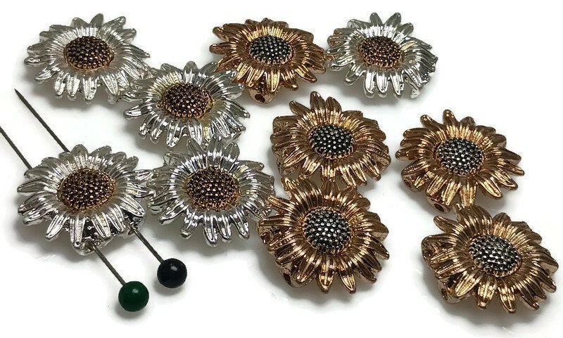 2 Hole Slider Beads (10 pc) Flower Beads Floral Beads Spacer Beads Flat Beads focal beads Sliderbeads 2 hole beads Unique Beads 479-M15 FST
