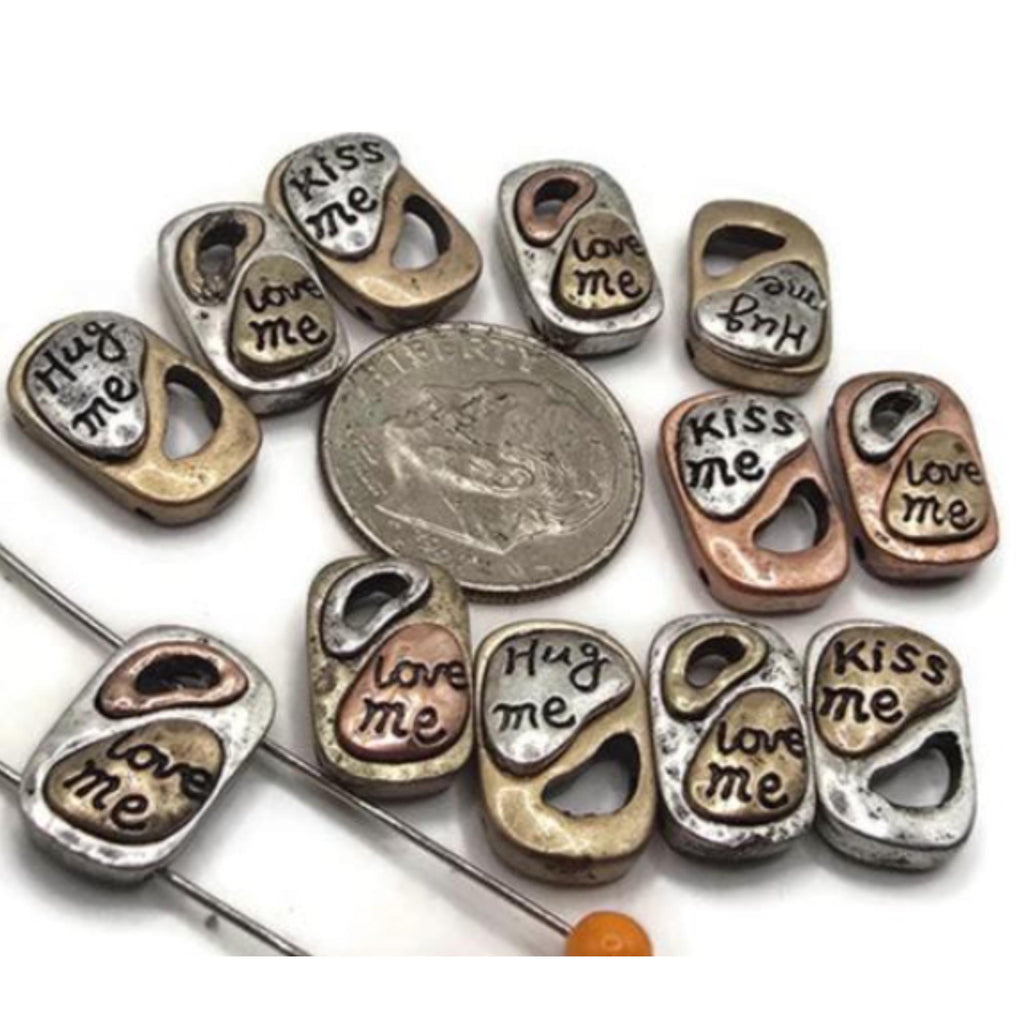 Slider Beads (12 pcs) 2 hole slider Beads 2 hole Beads Inspirational Beads Moon Beads Spacer Beads Silver Metal Beads 344-M14 FST
