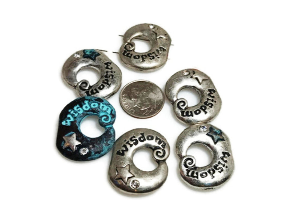 2 hole slider beads (Qty 6) Wisdom Beads Inspirational Beads Unique Beads Silver Beads Bracelet Beads Necklace Beads 318-N5 FST