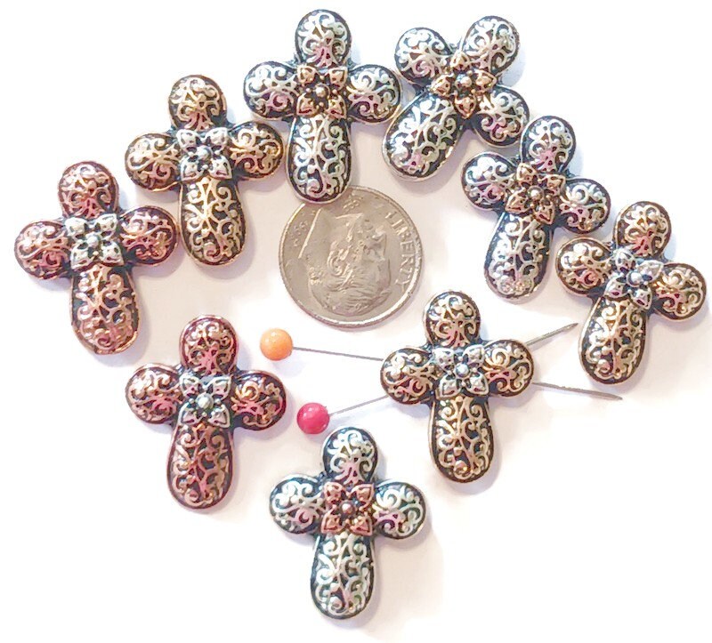 2 hole slider beads (Qt 9) Ornate Cross Metal Beads that are Perfect for Jewelry Making and Designing for Necklaces and Bracelets 540-M14 FST