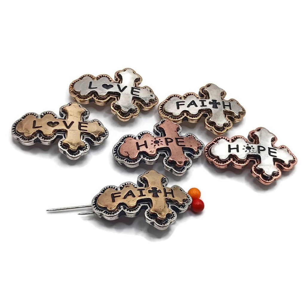 2 hole slider beads (Qt 6) Cross Metal Beads that are Perfect for Jewelry Making and Designing for Necklaces and Bracelets 585-M15 FST