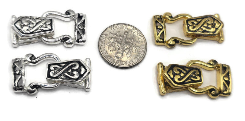 Fold Over Magnetic Clasps for Jewelry Making, Necklaces or Bracelets in Bright Silver and Bright Gold Celtic Style