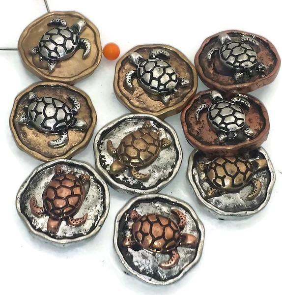 9 turtle mixed metal 2 hole slider beads d205-N5