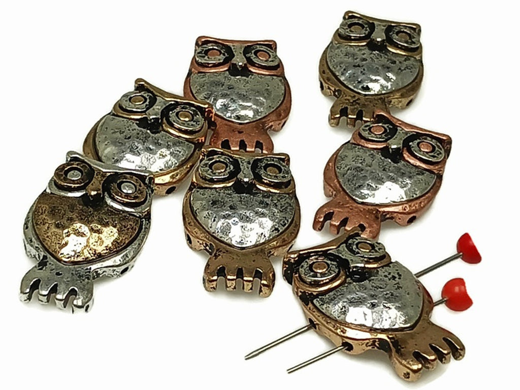 Slider Beads (6 pc) 2 hole beads Owl Beads Mixed Metal Beads Spacer Beads Silver Beads Copper beads 192-M11 FST