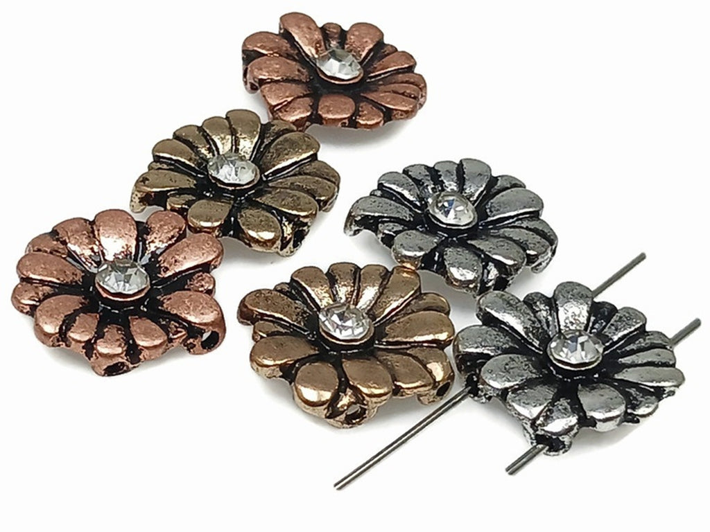 Slider Beads (6 pcs) 2 hole Floral or Flower Mixed Metal Spacer Beads Perfect for Jewlry making for Necklace or Bracelet Design 194-M5 FST