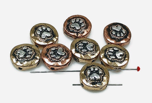 Slider Beads (Qty 8) 2 hole slider beads Paw Print Beads Metal Beads Spacer Beads Flat Bracelet Making Beads 220-M7