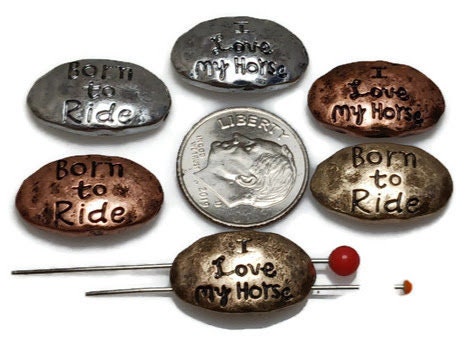 Slider Beads (6 pcs) 2 hole Beads 2 hole Slider Beads Western Beads Horse Beads Spacer Beads Silver Metal Beads 340-M14 FST