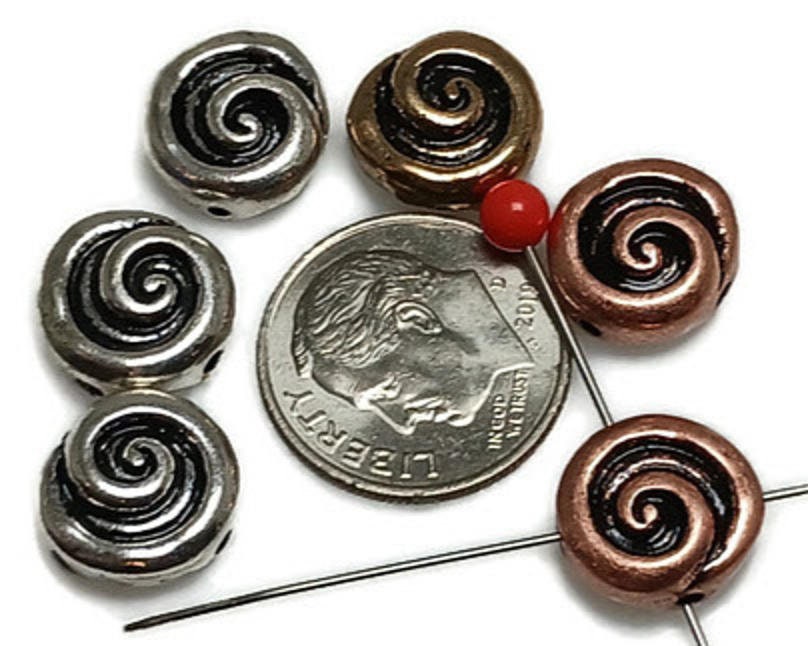 2 hole slider beads (Qty 6) Swirl Beads Spiral Beads Spacer Beads Jewelry Making Beads Necklace Beads Flat Beads Bracelet Beads 324-M9 FST