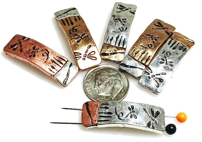 2 hole slider beads (qty 6) Dragonfly Spacer Beads Perfect for Jewelry Designs, Bracelets and Necklaces 496-N4