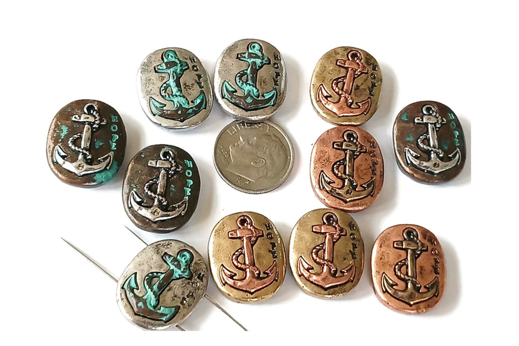 2 Hole Slide Beads (11 pcs) Pewter Silver, Antique Copper Antique Brass Anchor for Jewelry Making or DIY Bracelet or Necklace 515-H8 FST