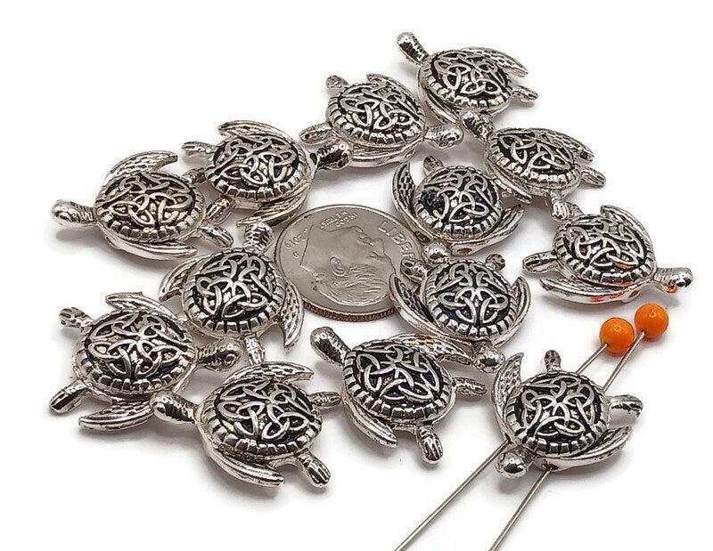 silver turtle slider beads for jewelry making