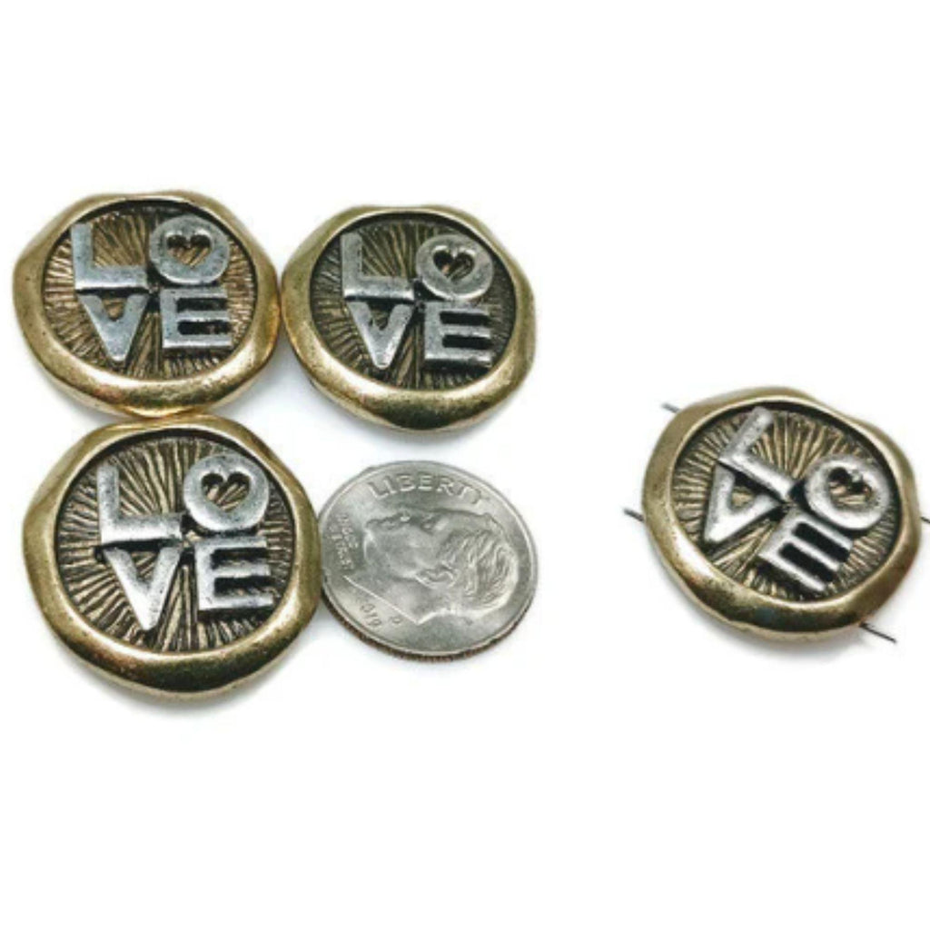 2 Hole Slider Beads (4 pc) Love Beads Pewter Silver Antique Silver Beads Sliderbeads Silver Beads Bracelet Beads Necklace Beads 285-N5