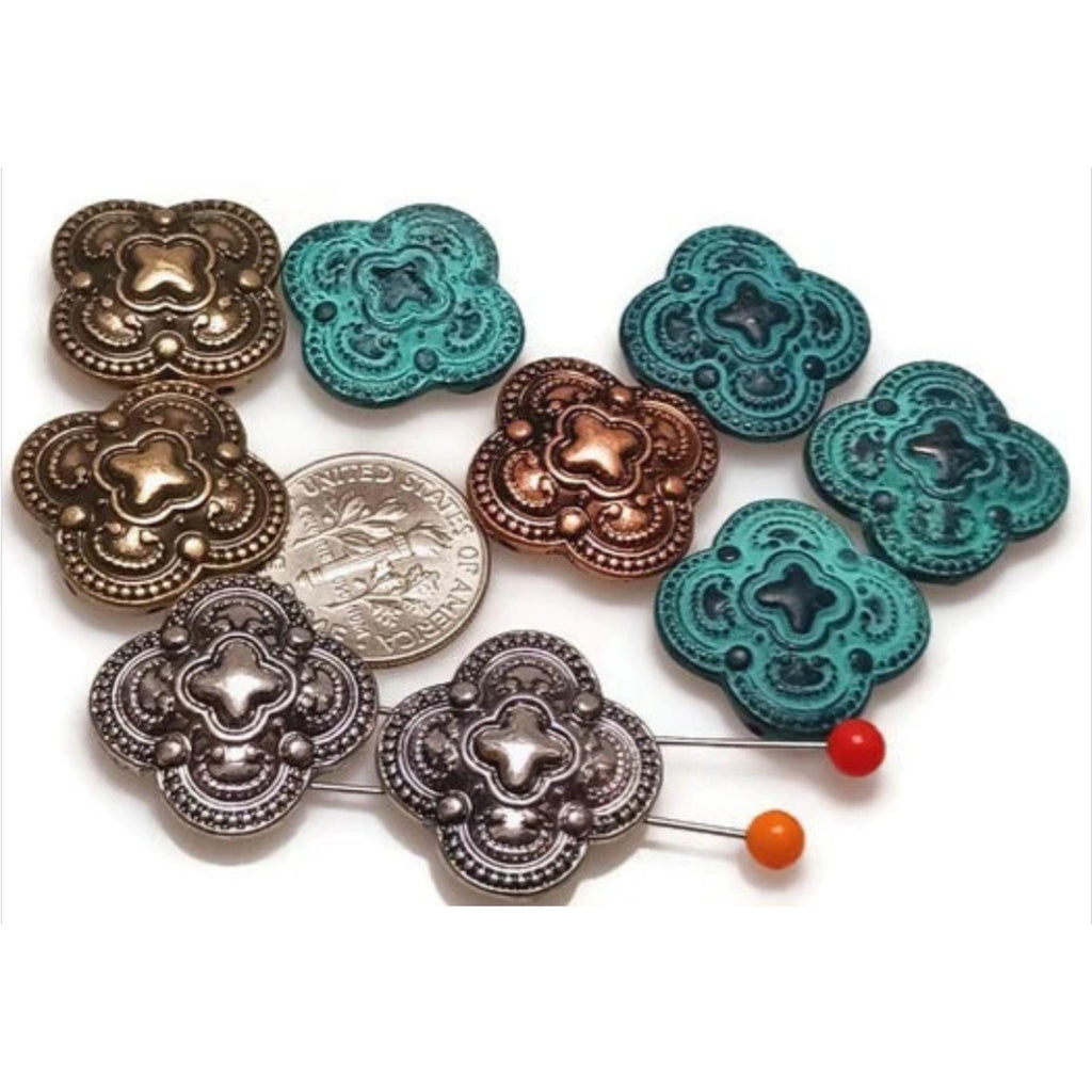 Slider Beads (9 pc) 2 hole beads Spacer Beads Sliderbeads Bracelet Beads Flat Beads Patina Beads Textured Beads 435-M18 FST