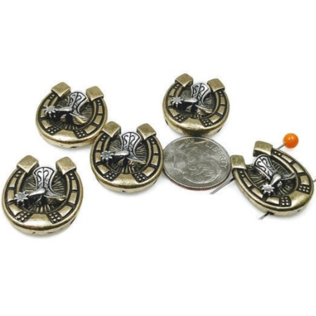 2 Hole Slider Beads (5 pc) Western Beads Focal Beads Spacer Beads Flat Beads horse beads Sliderbeads 2 hole beads Pewter Beads 275-N12 -FST