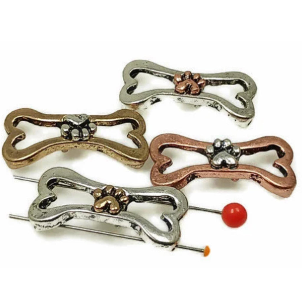 Slider Beads (4 pcs) 2 hole Beads Dog Beads Flat Bracelet Making Beads Mixed Metal Spacer Beads Silver 206-N1