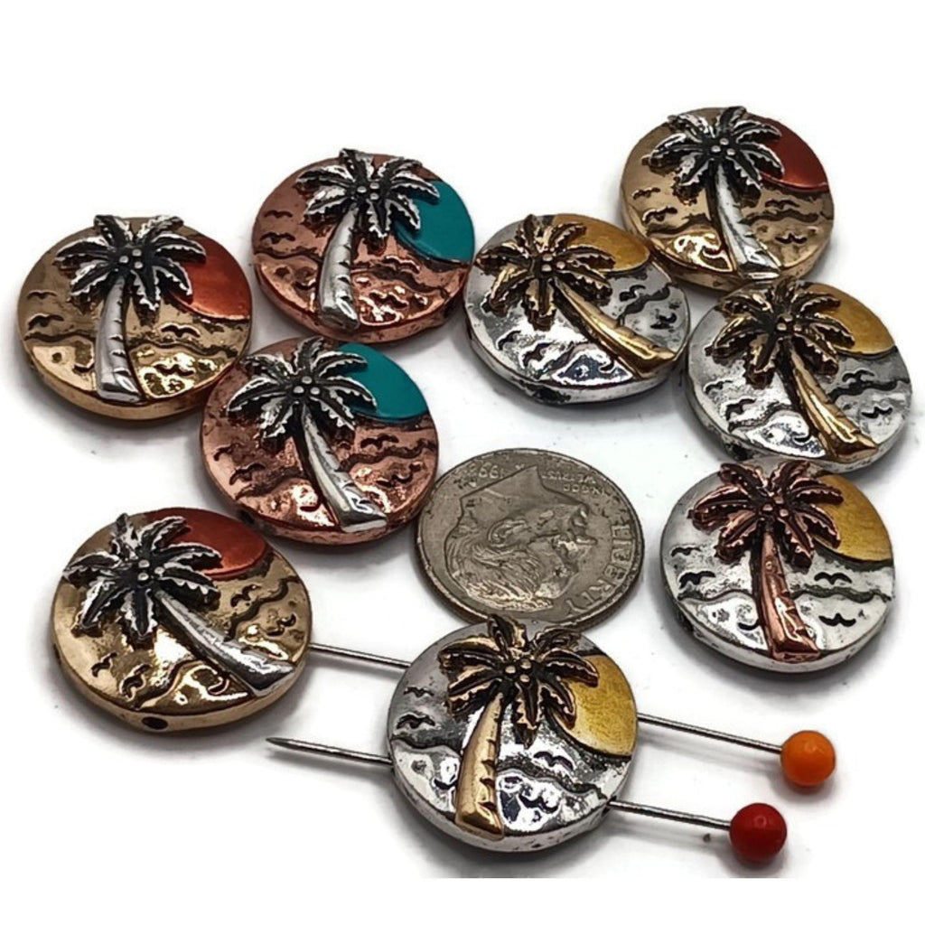 Slider Beads (Qty 9) 2 hole slider beads - Palm Tree Design for Jewelry Making, Crafting or Beading into Bracelets or Necklaces 586-M15 FST