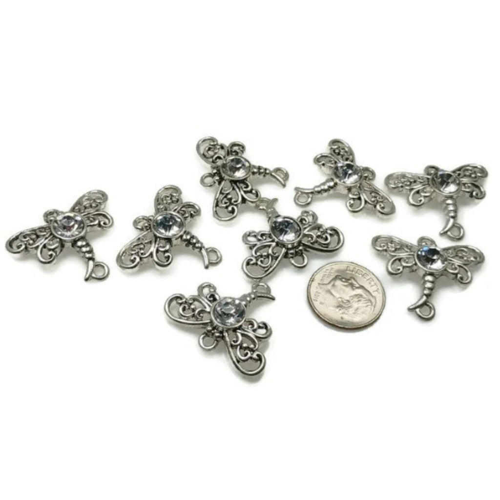 Connector Dragonfly Beads (8 pc) in Silver that are Great for Beading, Bracelet and Necklace Design and Crafting with Rhinestone 232-H8