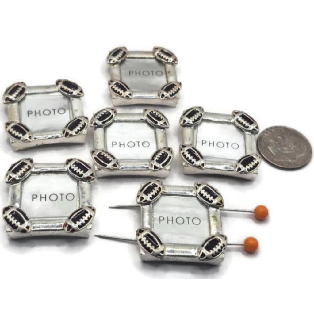 Slider Beads with a Photo Frame (qty 6) Football Themed Super Cute for Jewelry Making into Necklaces or Bracelets or Crafting 11142-N8