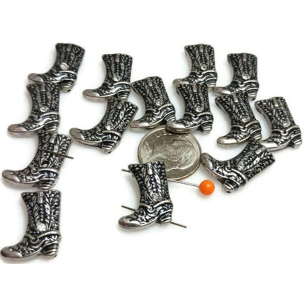 2 hole slider beads (Qty 14 ) Western Beads Cowboy Boot Beads Unique Beads Rectangle Beads Silver Beads Bracelet Beads 311-M15 FST