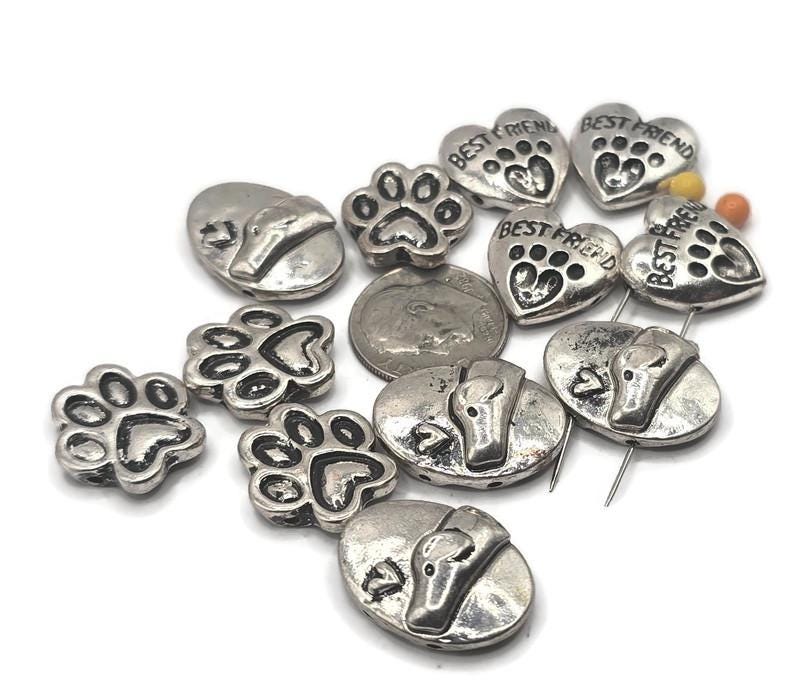 Slider Beads (Qty 12) Paw Print "Best Friend" Dog- Double Strand Are Perfect for Jewelry Making to Design Bracelets or Necklaces 607-N1 FST