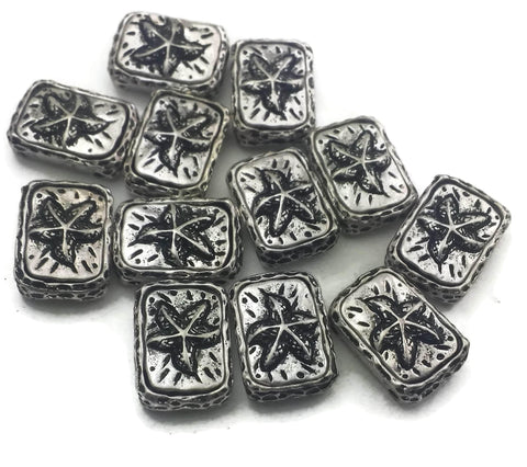12 antique silver starfish beads ornate beads-11624-N10