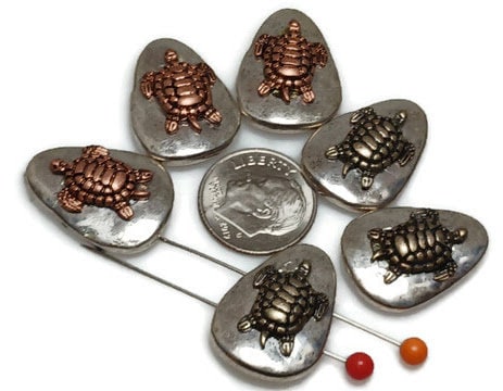2 Hole Slider Beads (6 pc) Turtle Beads Spacer Beads Sealife Beads Turtles Beads Sliderbeads Bracelet Beads Flat Beads 334-M14 FST