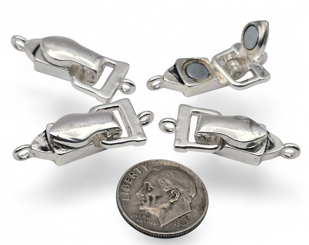 Fold Over Magnetic Clasps  Bright Silver with Loops - Single Strand or Multi Strand - for Bracelets, Jewelry Making, Crafting, Beading 7857