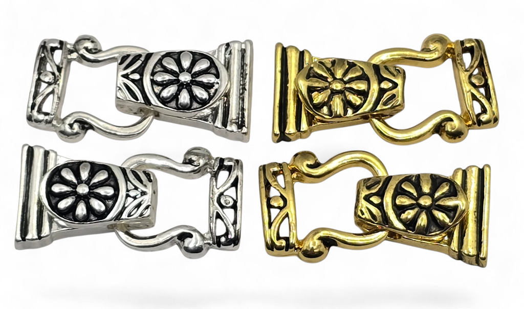 Mixed Silver and Gold Floral Fold Over Magnetic Clasps - Great for Jewelry Making!