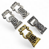 Mixed 2-hole fold-over magnetic clasps for jewelry making in decorative silver and gold finishes. This four-piece assortment features different metal clasp designs with two attachment holes on each end for double-strand bracelets and multi-strand jewelry. Fold-over magnetic bracelet clasps combine an easy magnetic closure with a hinged locking flap. Decorative jewelry findings for beaded bracelets, bead weaving, handmade jewelry designs, and DIY jewelry making projects at home.