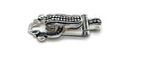 Ornate silver magnetic fold-over clasps are photographed against a white background to showcase their detailed craftsmanship. The decorative front panels feature flowing scrollwork and heart elements with dark oxidized accents, while the backs reveal textured embellishments. These clasp findings offer a strong, secure closure that is easy to open and close. Perfect for bracelet making, necklace designs, bead weaving projects, and other handmade jewelry creations requiring attractive finishing components.