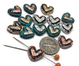 Beads - 2 hole Slider (Qty 14) Mixed Metal for Jewelry Making into Bracelets, Necklaces, or Earrings in Hearts Findings for Crafts 601M5 FST